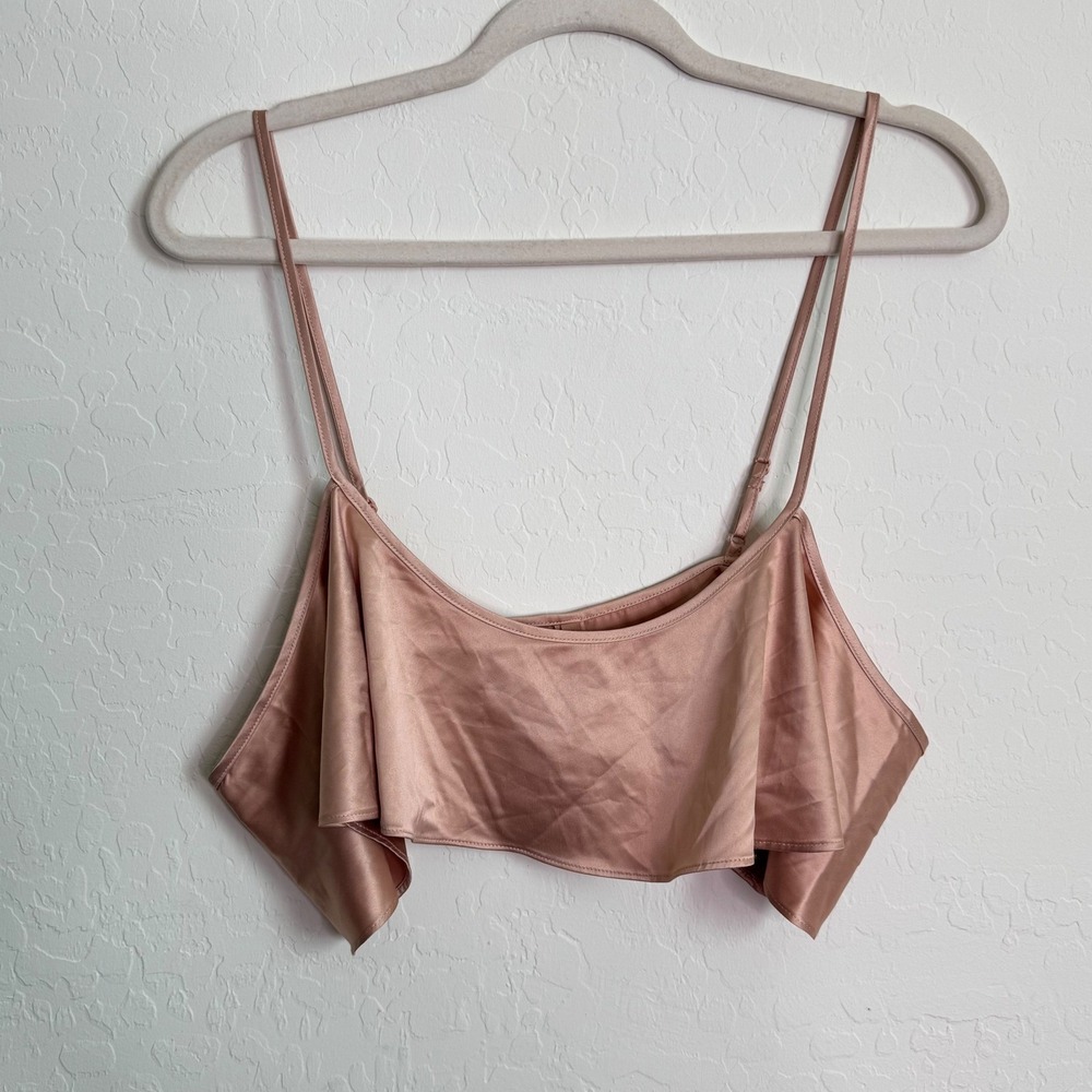 SKIMS Ruffle Crop Top Rose Gold Satin Adjustable Strap Camisole XL Coquette